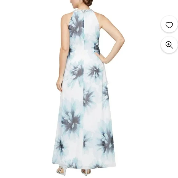 SLNY Printed Tulip Maxi Dress Style 9171810. Size 14. Color: Ivory Mult - Picture 5 of 8